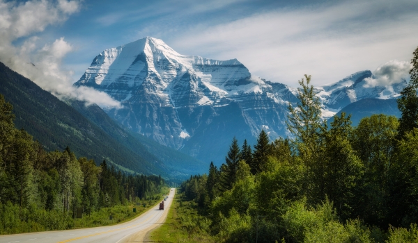 Yellowhead Highway in Mt. Robson Provincial Park with Mount Robson in the background credit miroslav_1, iStock.