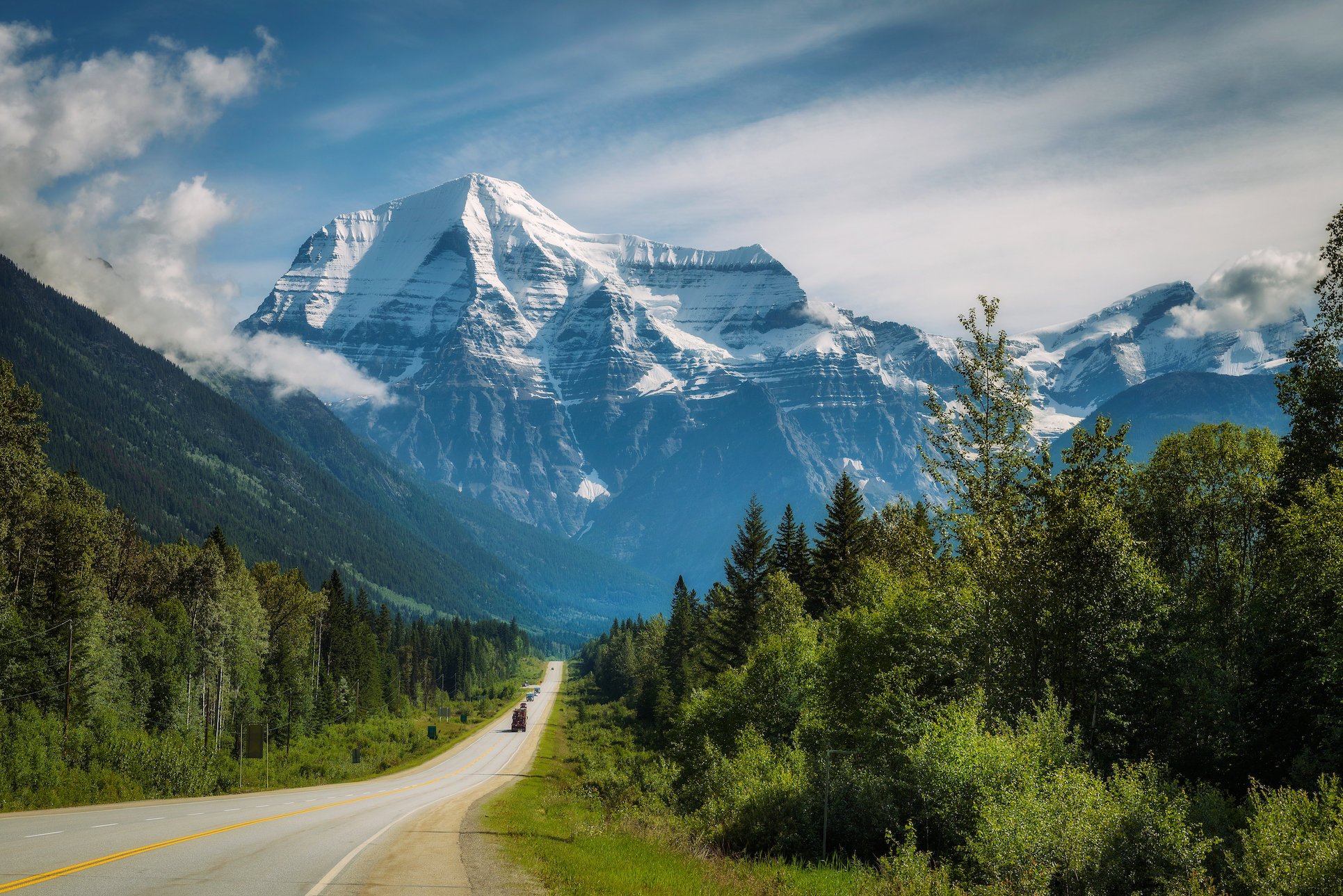 Robson Valley Yellowhead Highway in Mt. Robson Provincial Park with Mount Robson in the background credit miroslav_1