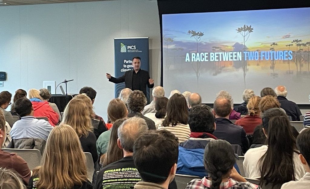 Dr. Jonathan Foley of Project Drawdown speaks at a PICS-sponsored event at the University of Victoria.